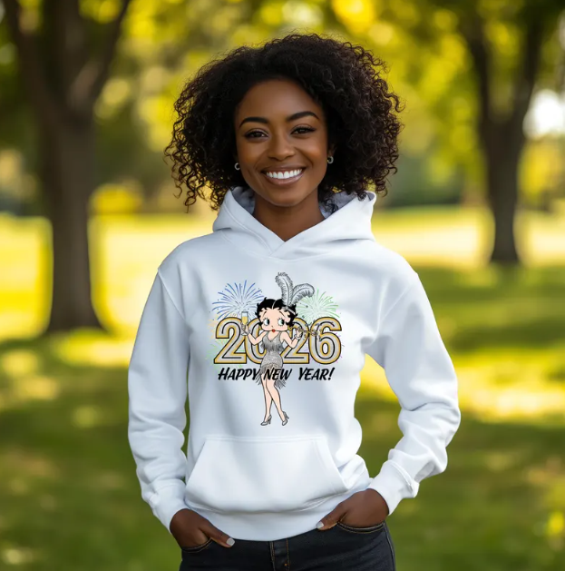 2026 Happy New Year Hoodie – Festive Fireworks Pullover for Women and Men